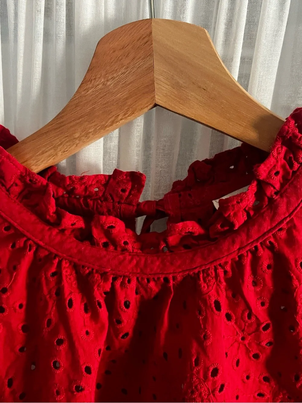 Madewell Red Eyelet Ruffle-Neck Blouse